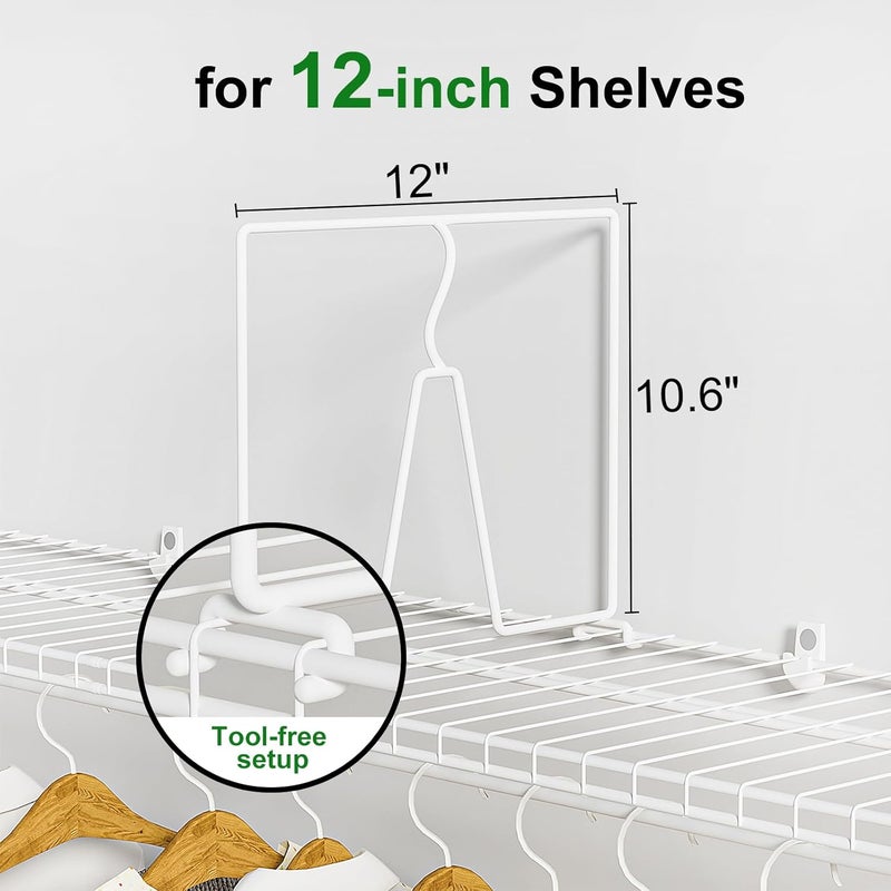 SortNStore Wire Shelf Dividers for Closet: Tall 12 Pack 12-inch Deep Wire Rack Accessories - Adjustable Purse Organizer for Clothes Handbags - Metal Pantry Separators - Image 2